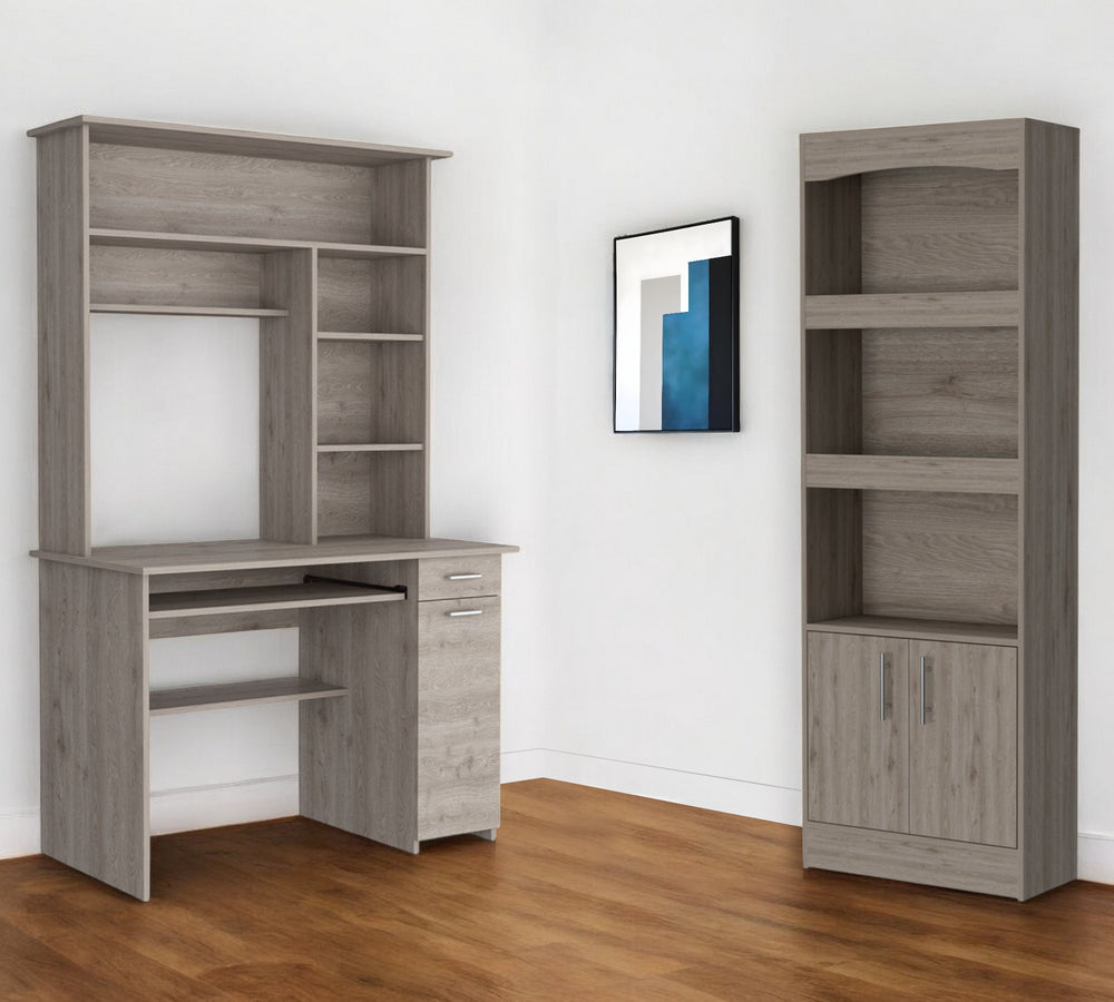 Homeroots 43" Light Gray Computer Desk With Hutch And Bookshelf Set   519042