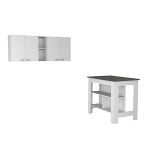 HomeRoots 41" Stylish Dark Brown and White Kitchen Island Set with Storage for Meal Prep and Dining Delight 519044
