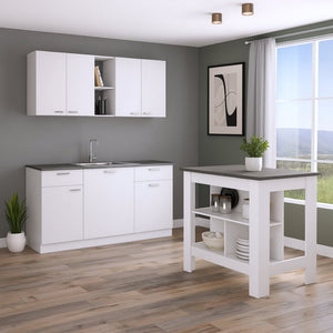 HomeRoots 41" Stylish Dark Brown and White Kitchen Island Set with Storage for Meal Prep and Dining Delight 519044