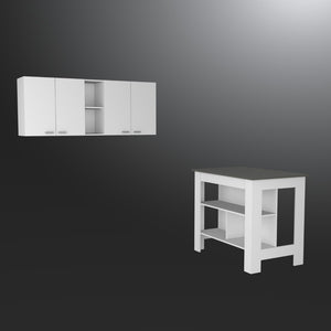 HomeRoots 41" Stylish Dark Brown and White Kitchen Island Set with Storage for Meal Prep and Dining Delight 519044