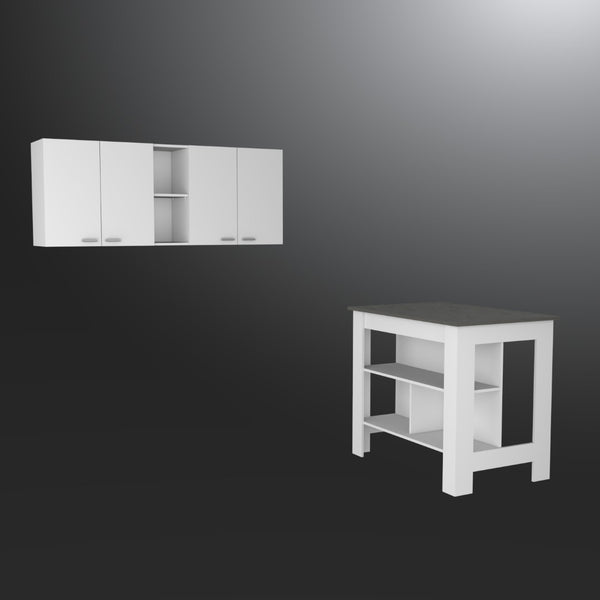 HomeRoots 41" Stylish Dark Brown and White Kitchen Island Set with Storage for Meal Prep and Dining Delight 519044