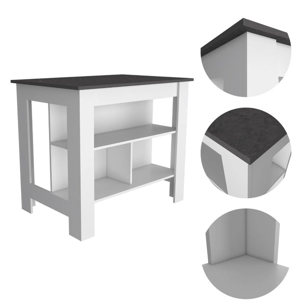 HomeRoots 41" Stylish Dark Brown and White Kitchen Island Set with Storage for Meal Prep and Dining Delight 519044