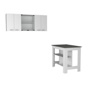 HomeRoots 41" Stylish Gray and White Wood Kitchen Island Set with Smart Storage for Modern Spaces 519045