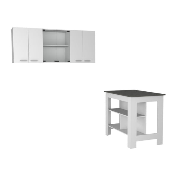 HomeRoots 41" Stylish Gray and White Wood Kitchen Island Set with Smart Storage for Modern Spaces 519045