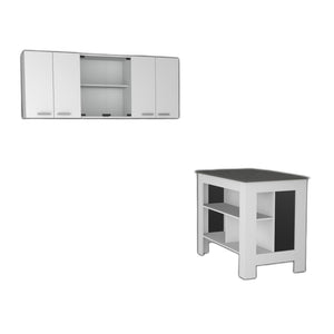 Homeroots White And Dark Brown 41" Kitchen Island Set With Storage  Mdf 519045