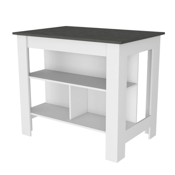 HomeRoots 41" Stylish Gray and White Wood Kitchen Island Set with Smart Storage for Modern Spaces 519045