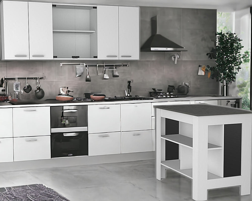 Homeroots White And Dark Brown 41" Kitchen Island Set With Storage  Mdf 519045