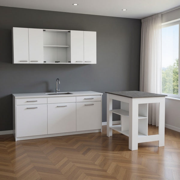 HomeRoots 41" Stylish Gray and White Wood Kitchen Island Set with Smart Storage for Modern Spaces 519045
