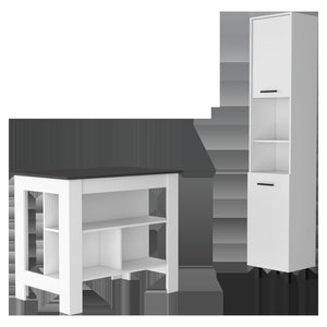 Homeroots White And Dark Brown 41" Kitchen Island Set With Storage  Mdf 519046