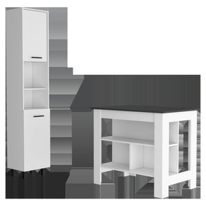 Homeroots White And Dark Brown 41" Kitchen Island Set With Storage  Mdf 519046