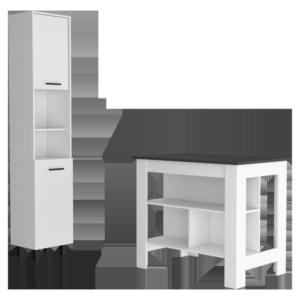 Homeroots White And Dark Brown 41" Kitchen Island Set With Storage  Mdf 519046