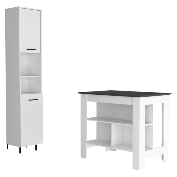 HomeRoots 41" Dark Brown and White Kitchen Island Set – Versatile, Stylish Storage & Seating for Modern Homes 519046