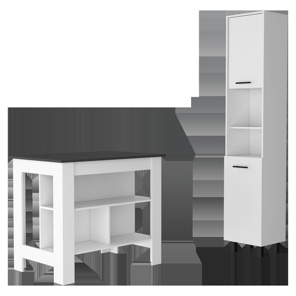 Homeroots White And Dark Brown 41" Kitchen Island Set With Storage  Mdf 519046