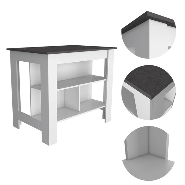 HomeRoots 41" Dark Brown and White Kitchen Island Set – Versatile, Stylish Storage & Seating for Modern Homes 519046