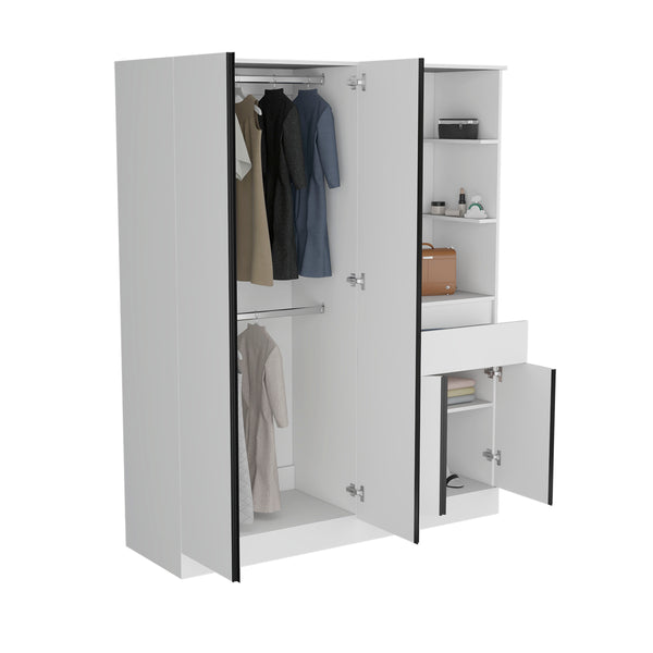 English Elm Kamelot Armoire with Double Doors and Shelves, Hanging Rod, Spacious Kronos Finish Wardrobe Storage White 77.17 L x 24.41 W x 5.12 H B200S00440