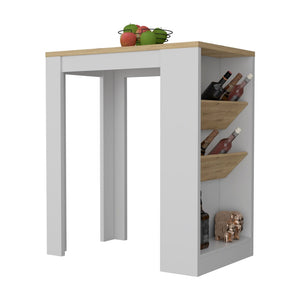 HomeRoots White 36" Kitchen Island with Natural Countertop - Rustic Charm & Ample Storage for Your Home 519051