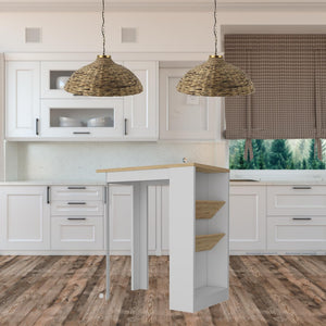 HomeRoots White 36" Kitchen Island with Natural Countertop - Rustic Charm & Ample Storage for Your Home 519051