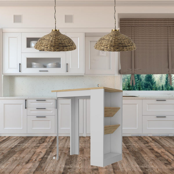 HomeRoots White 36" Kitchen Island with Natural Countertop - Rustic Charm & Ample Storage for Your Home 519051