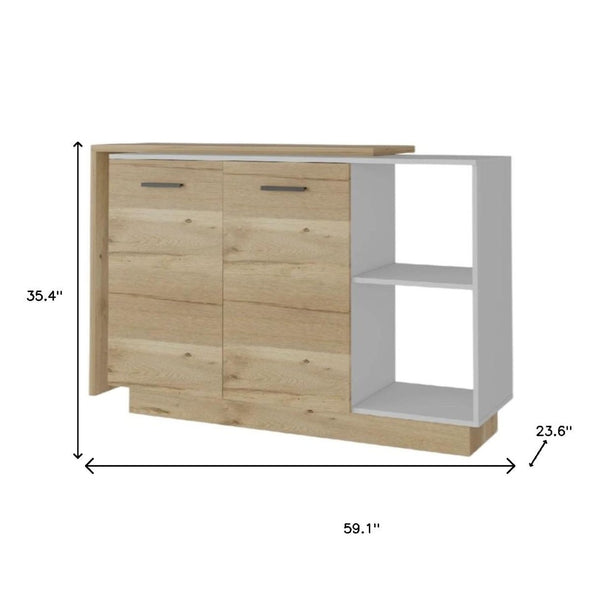 HomeRoots 59" Natural White & Brown Wood Kitchen Island with Storage - Stylish, Versatile, and Durable Design 519054