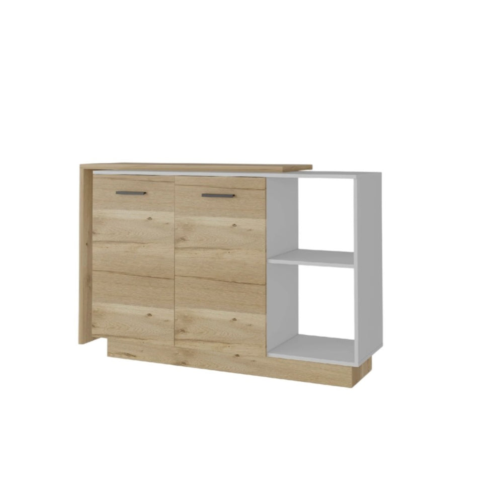 HomeRoots 59" Natural White & Brown Wood Kitchen Island with Storage - Stylish, Versatile, and Durable Design 519054