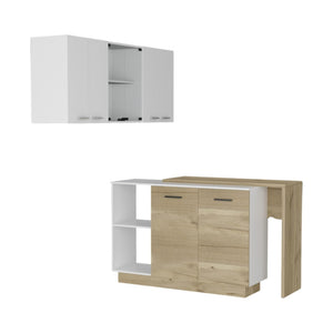 HomeRoots 59" Natural White & Brown Wood Kitchen Island with Storage - Stylish, Versatile, and Durable Design 519054
