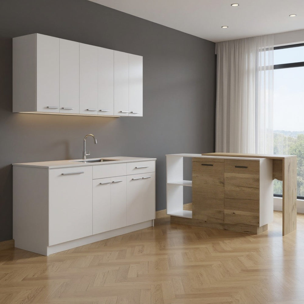 HomeRoots 59" Natural White & Brown Wood Kitchen Island with Storage - Stylish, Versatile, and Durable Design 519054