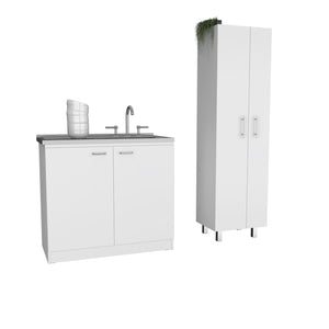 Homeroots White 39" Kitchen Island Set  Mdf 519055