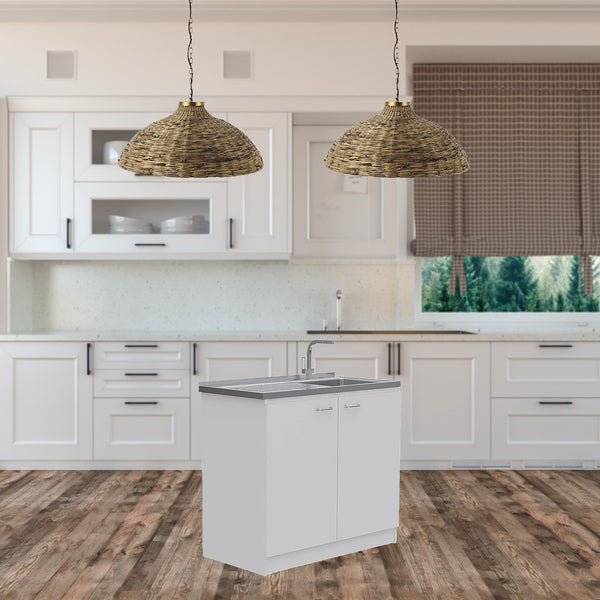 Homeroots White 39" Kitchen Island Set  Mdf 519055