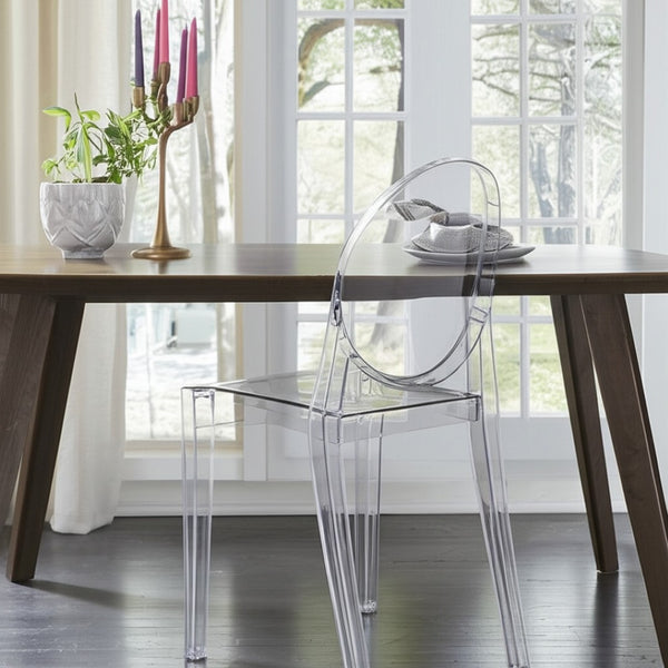 HomeRoots Clear Modern Dining Side Chair - Acrylic Stackable Seating, Ergonomic Comfort, Minimalist Design 519059