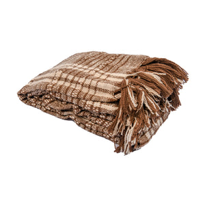 Homeroots 67" X 71" Brown And Ivory Cotton Woven Geometric Throw Blanket With Fringe  Cotton 519060