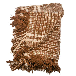 Homeroots 67" X 71" Brown And Ivory Cotton Woven Geometric Throw Blanket With Fringe  Cotton 519060