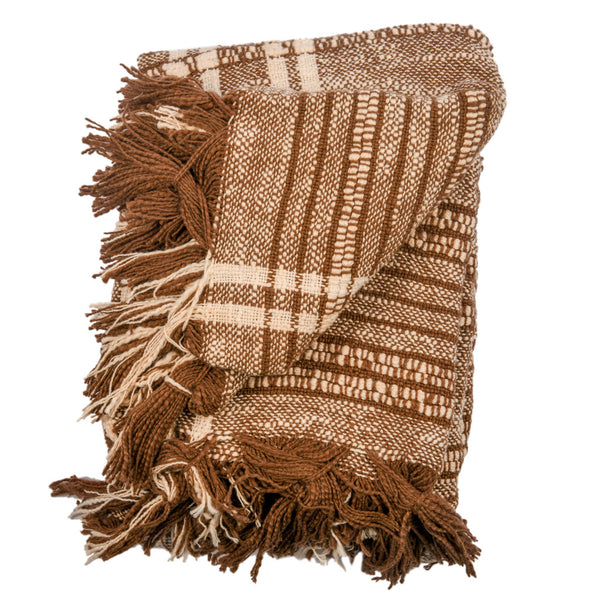 Homeroots 67" X 71" Brown And Ivory Cotton Woven Geometric Throw Blanket With Fringe  Cotton 519060
