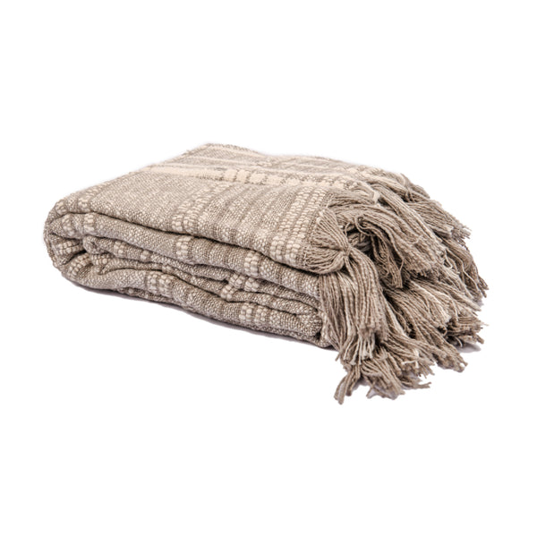 Homeroots 67" X 71" Gray And Ivory Cotton Woven Geometric Throw Blanket With Fringe  Cotton 519062