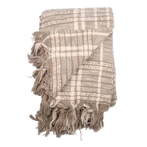 Homeroots 67" X 71" Gray And Ivory Cotton Woven Geometric Throw Blanket With Fringe  Cotton 519062