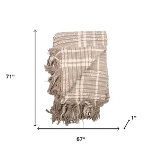Homeroots 67" X 71" Gray And Ivory Cotton Woven Geometric Throw Blanket With Fringe  Cotton 519062