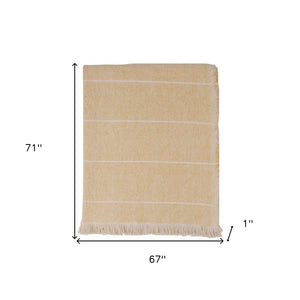 Homeroots 67" X 71" Light Brown Cotton Woven Striped Throw Blanket With Fringe  Cotton 519064