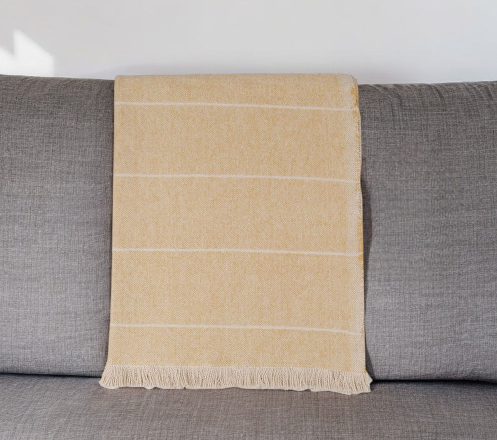 Homeroots 67" X 71" Light Brown Cotton Woven Striped Throw Blanket With Fringe  Cotton 519064