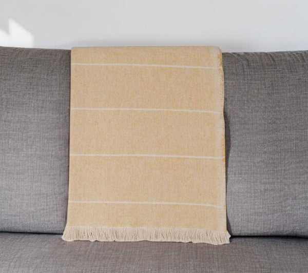 Homeroots 67" X 71" Light Brown Cotton Woven Striped Throw Blanket With Fringe  Cotton 519064