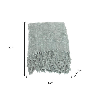 Homeroots 67" X 71" Sage Cotton Woven Throw Blanket With Fringe  Cotton 519065