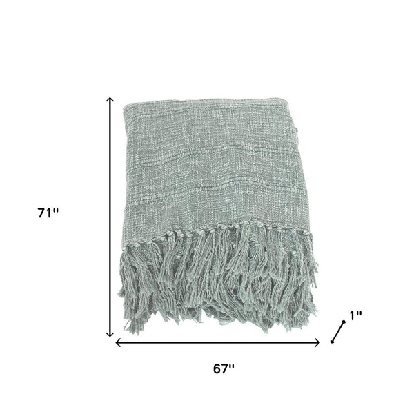 Homeroots 67" X 71" Sage Cotton Woven Throw Blanket With Fringe  Cotton 519065