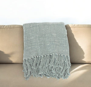 Homeroots 67" X 71" Sage Cotton Woven Throw Blanket With Fringe  Cotton 519065