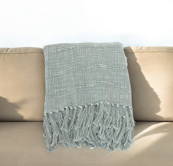 Homeroots 67" X 71" Sage Cotton Woven Throw Blanket With Fringe  Cotton 519065
