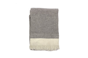 Homeroots 67" X 71" Gray And Ivory Cotton Woven Herringbone Throw Blanket With Fringe  Cotton 519067