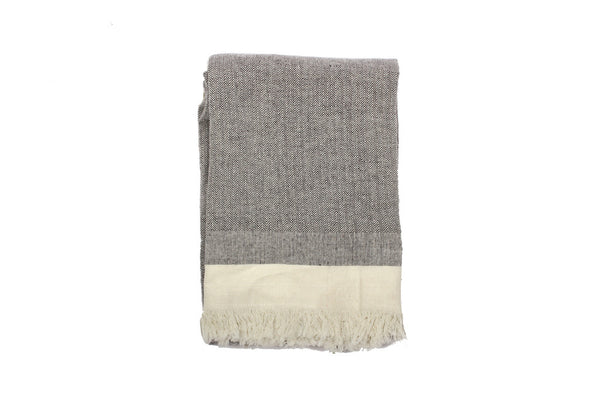 Homeroots 67" X 71" Gray And Ivory Cotton Woven Herringbone Throw Blanket With Fringe  Cotton 519067