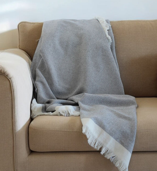 Homeroots 67" X 71" Gray And Ivory Cotton Woven Herringbone Throw Blanket With Fringe  Cotton 519067