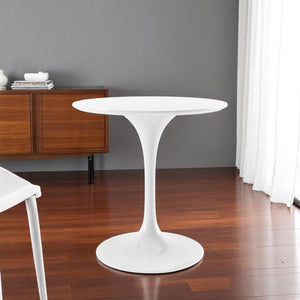 HomeRoots 32" Elegant White Fiberglass Pedestal Dining Table - Modern Mid-Century Charm for Small Spaces 519070