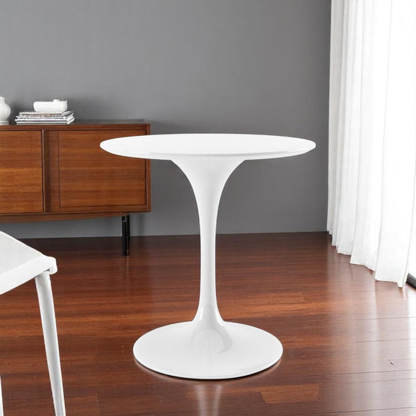 HomeRoots 32" Elegant White Fiberglass Pedestal Dining Table - Modern Mid-Century Charm for Small Spaces 519070