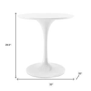 HomeRoots 32" Elegant White Fiberglass Pedestal Dining Table - Modern Mid-Century Charm for Small Spaces 519070