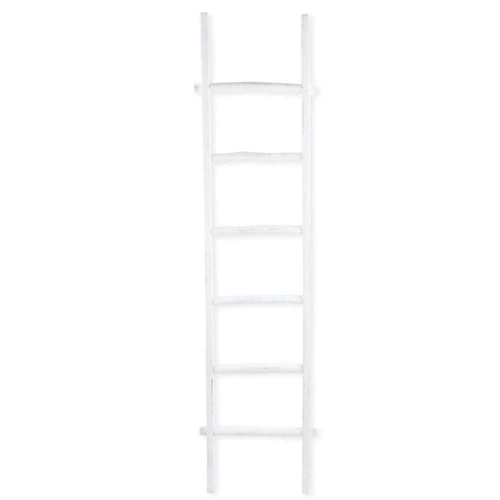 HomeRoots 76" White Six Step Solid Wood Ladder - Rustic Decorative Storage for Blankets & Home Décor Accents 519096