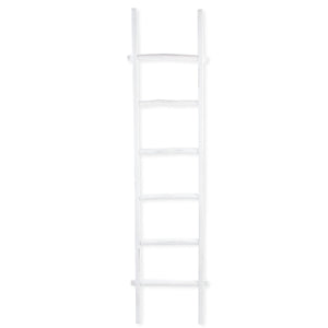 Homeroots 76" White Six Step Solid Wood Decorative Ladder  Solid Wood 519096